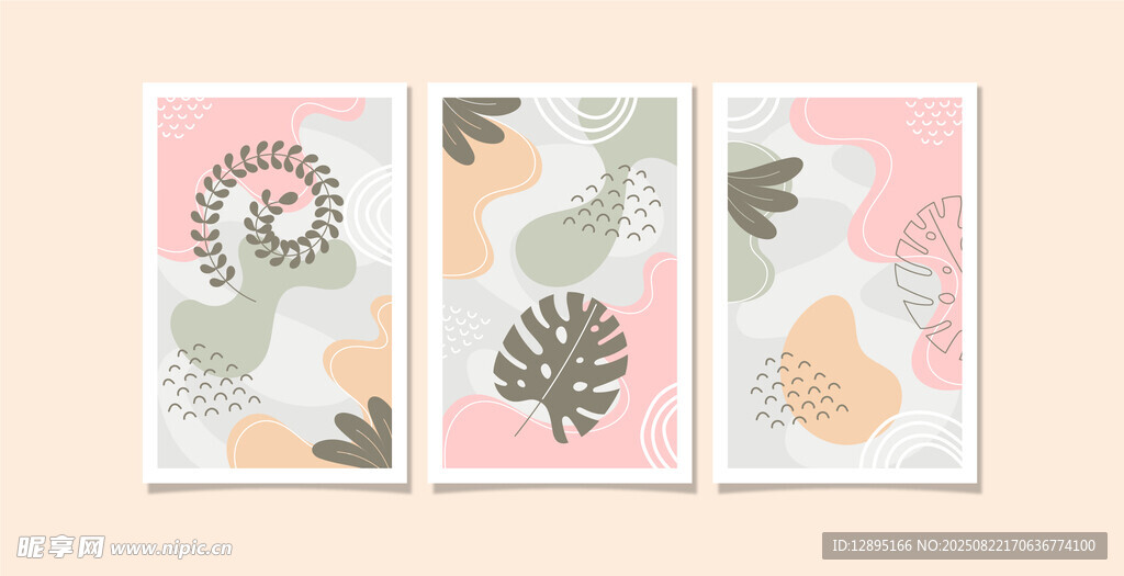 抽象植物装饰画三联图