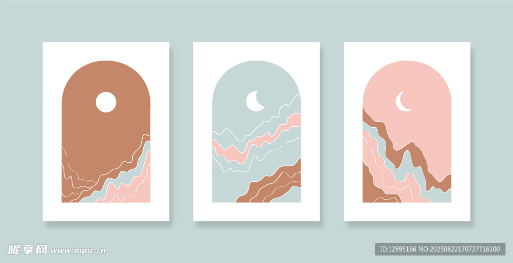 三幅简约风景拱形装饰画