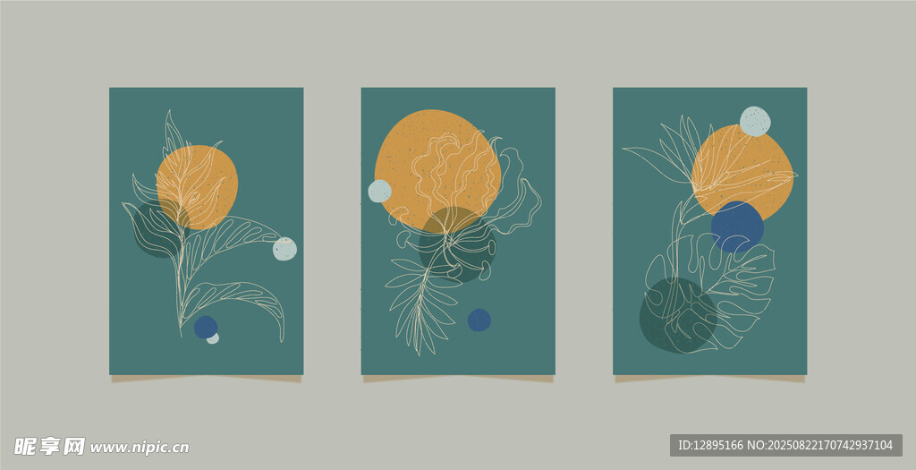三幅简约风花卉插画作品