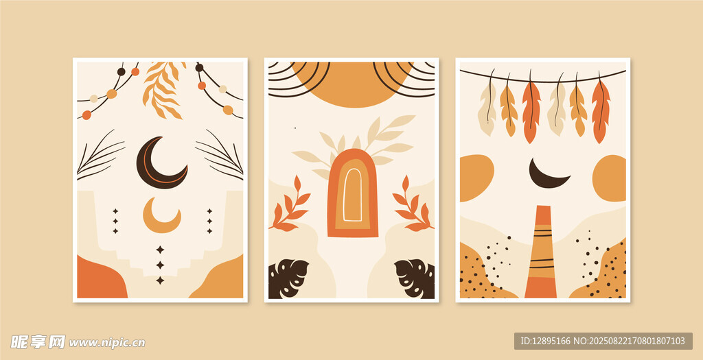 简约风动物与月亮插画