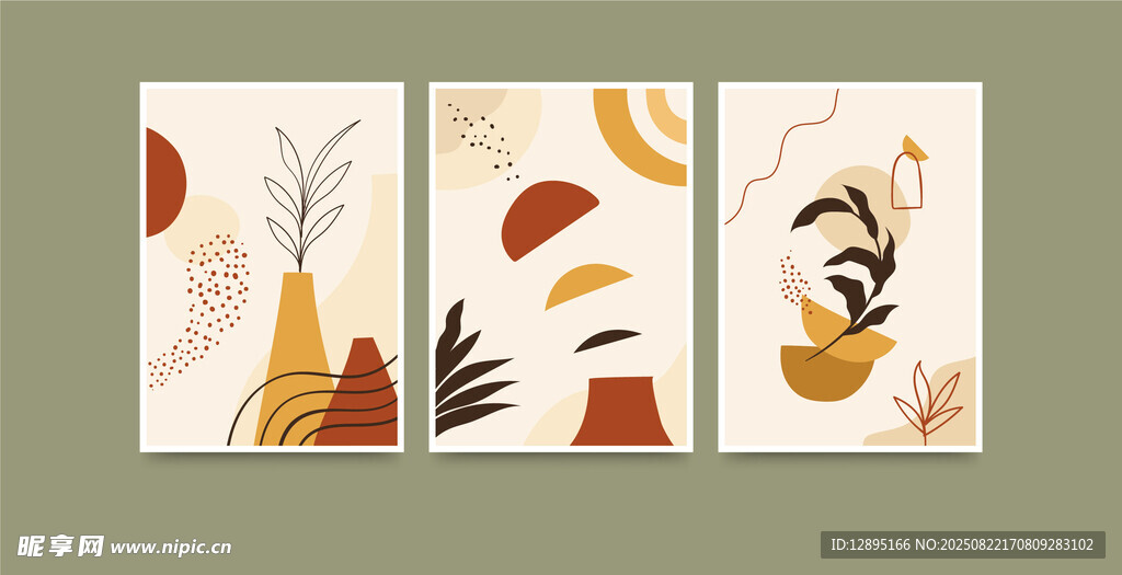 秋季植物装饰画三联组图