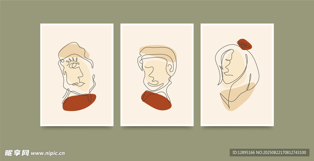 三幅简约人物肖像画