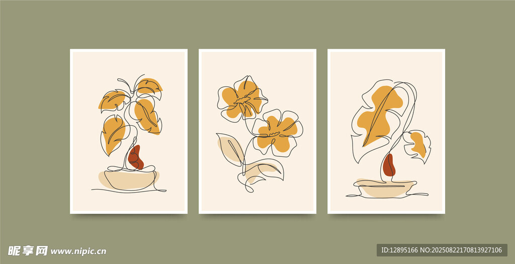 三幅花卉小鸟装饰画