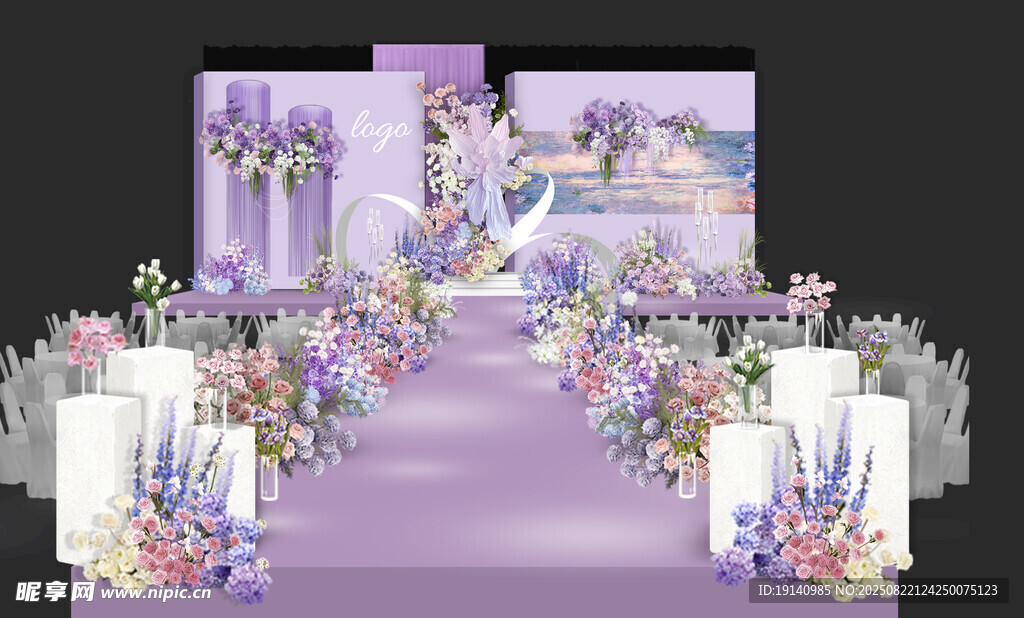 粉紫色油画婚礼效果图