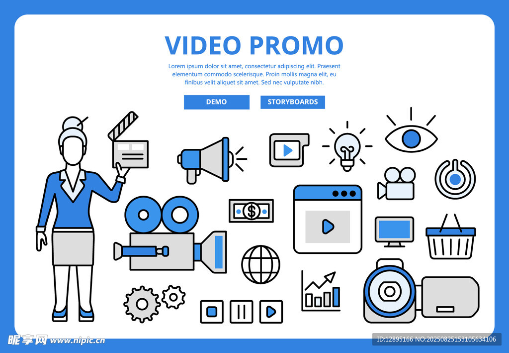 视频推广相关图标与人物