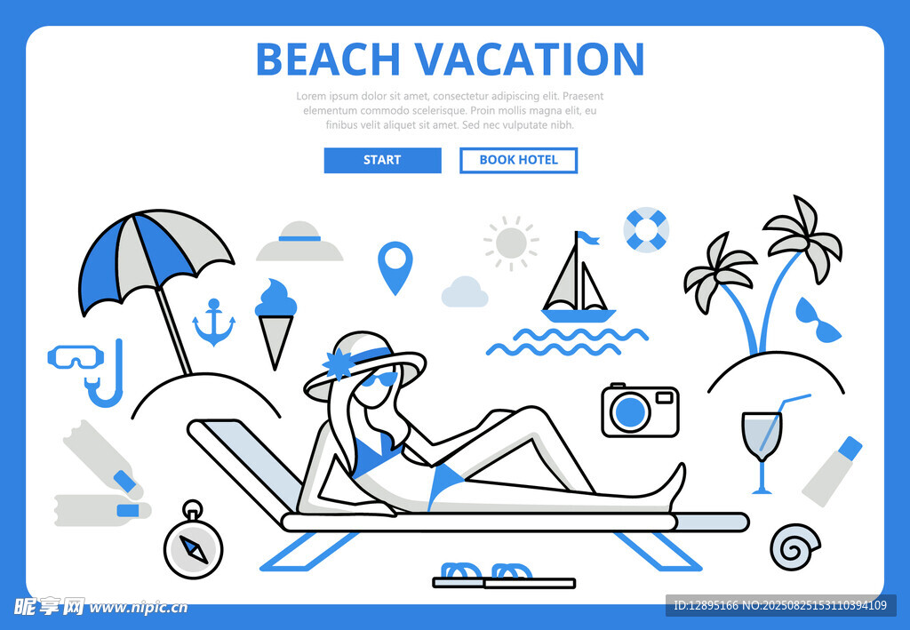 海滩度假惬意场景