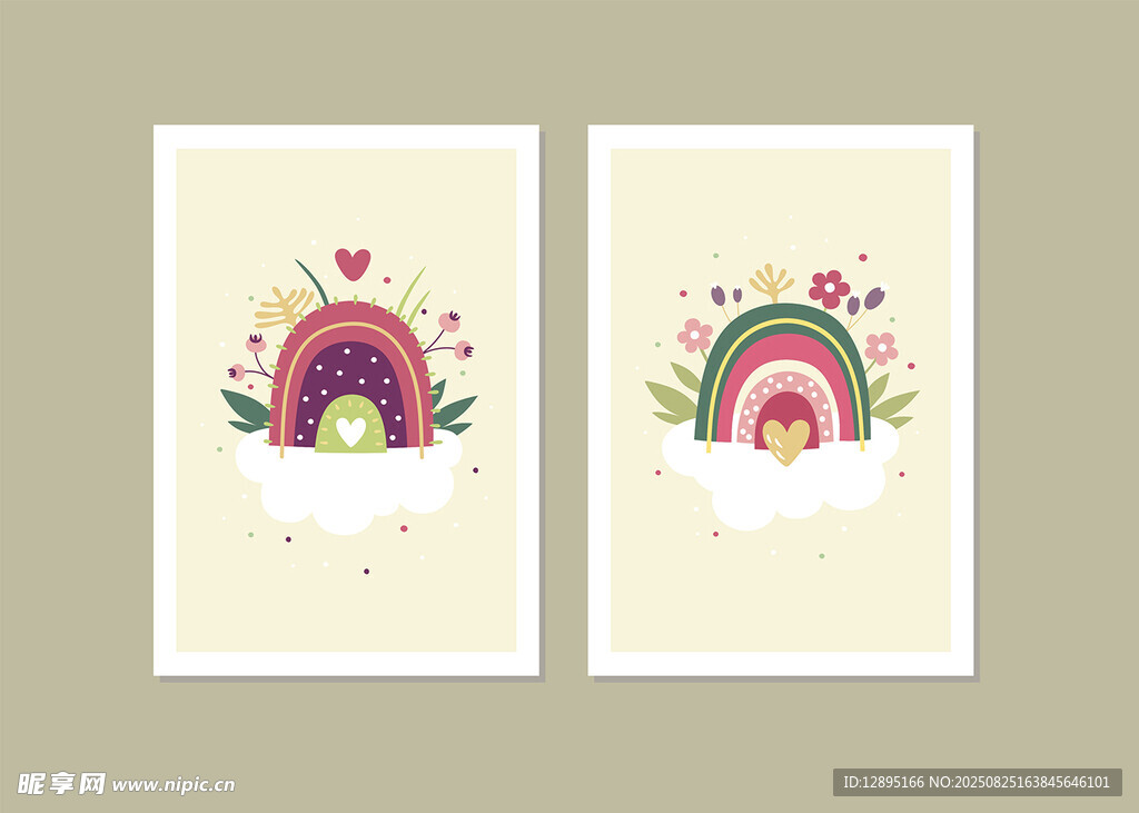 可爱彩虹装饰画图案设计