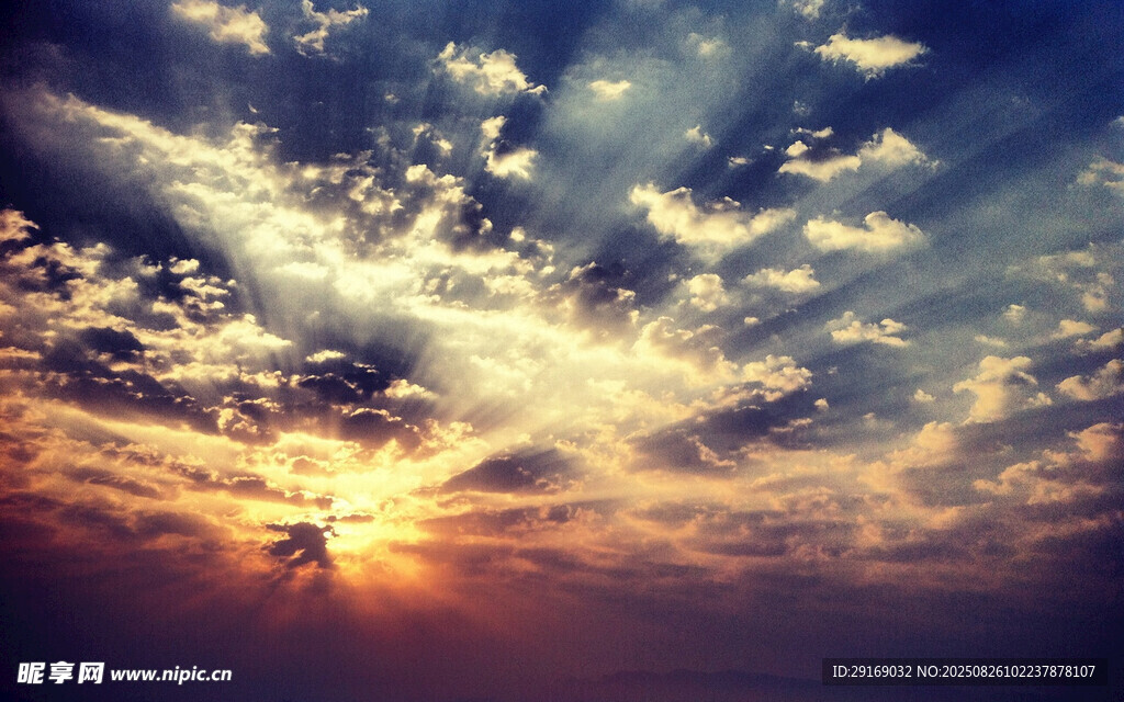 夕阳下飞鸟与绚烂天空