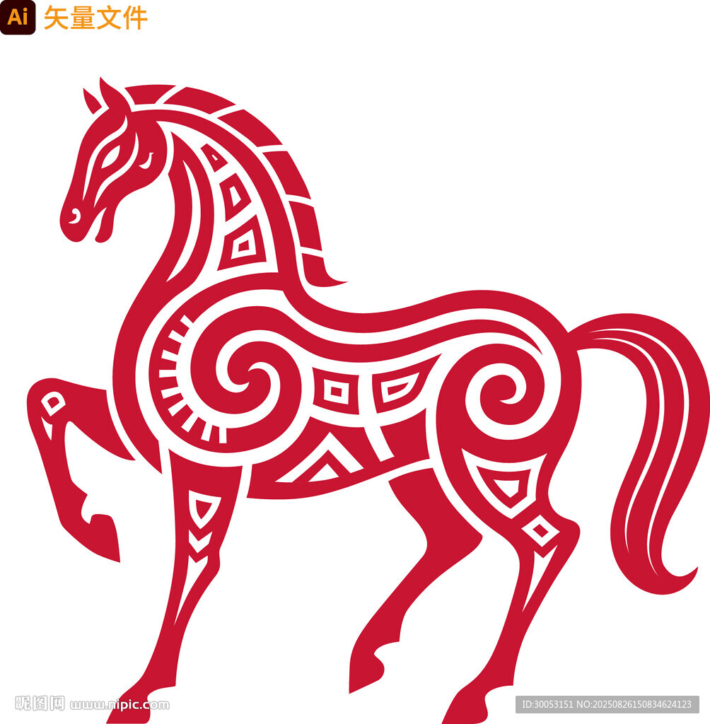 红色剪纸风奔腾骏马