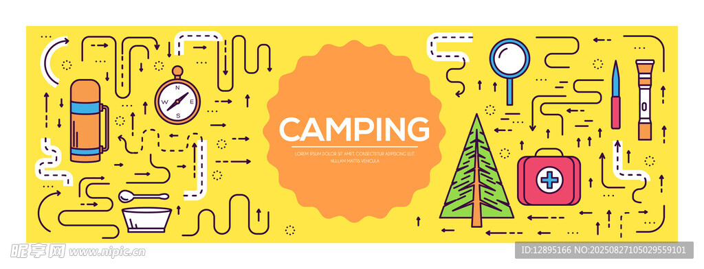露营主题彩色插画元素