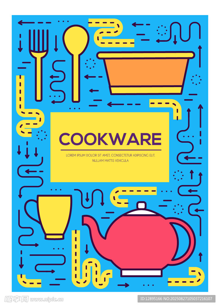 蓝色背景的炊具插画