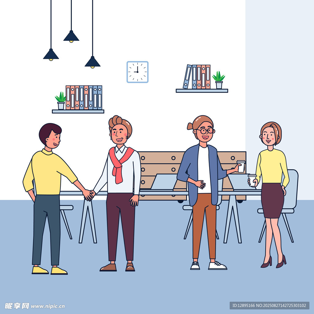 办公室同事互动交流场景