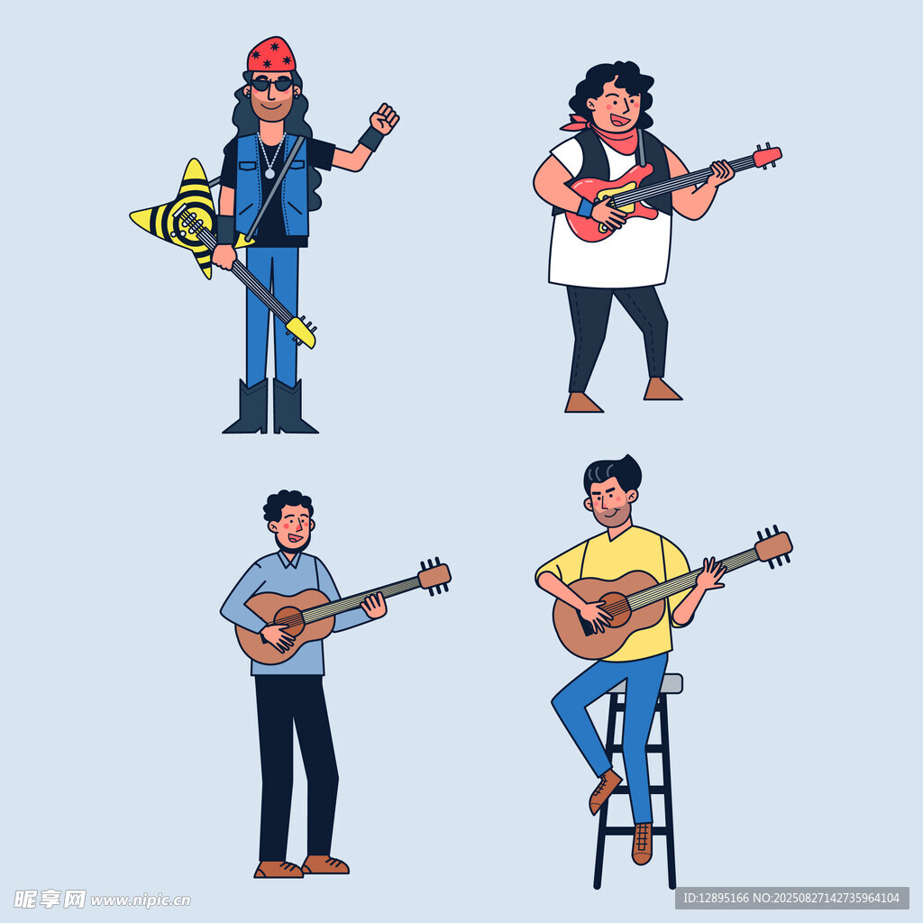 多样姿态的吉他演奏者