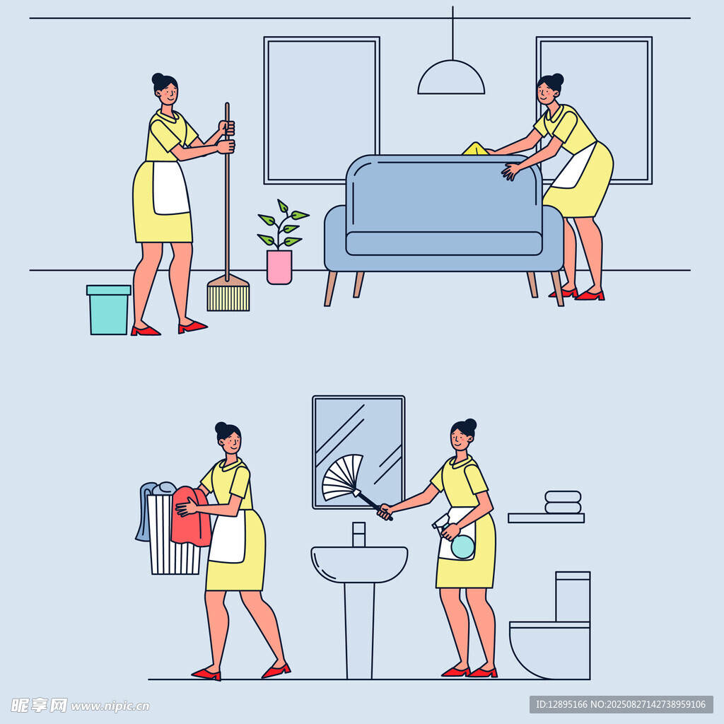 家庭清洁场景插画