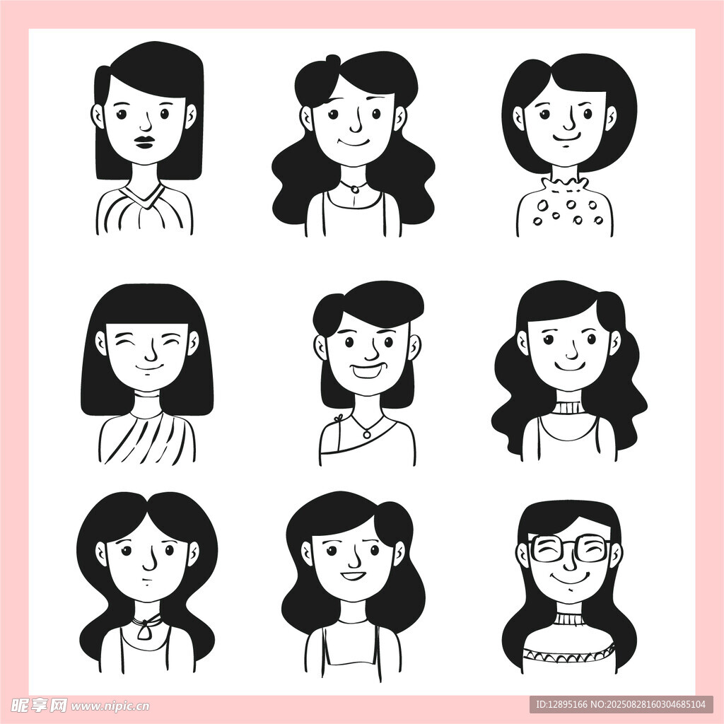 多样女生发型简笔画示例