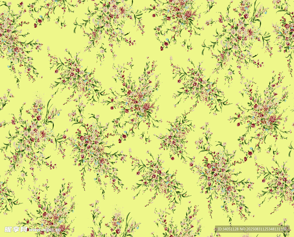 黄绿色底花卉图案纹理