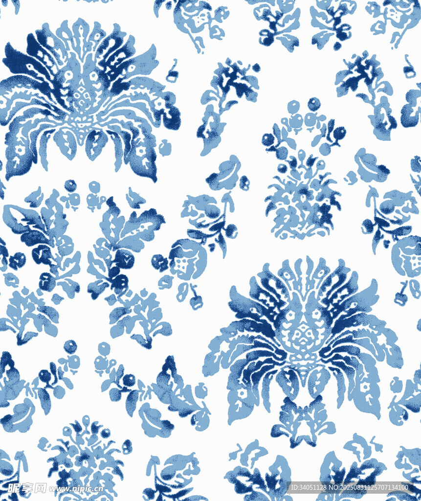 蓝白花卉图案精美纹样