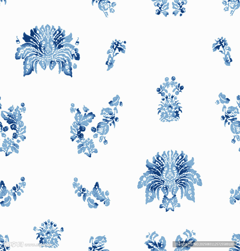 蓝白花卉无缝图案背景