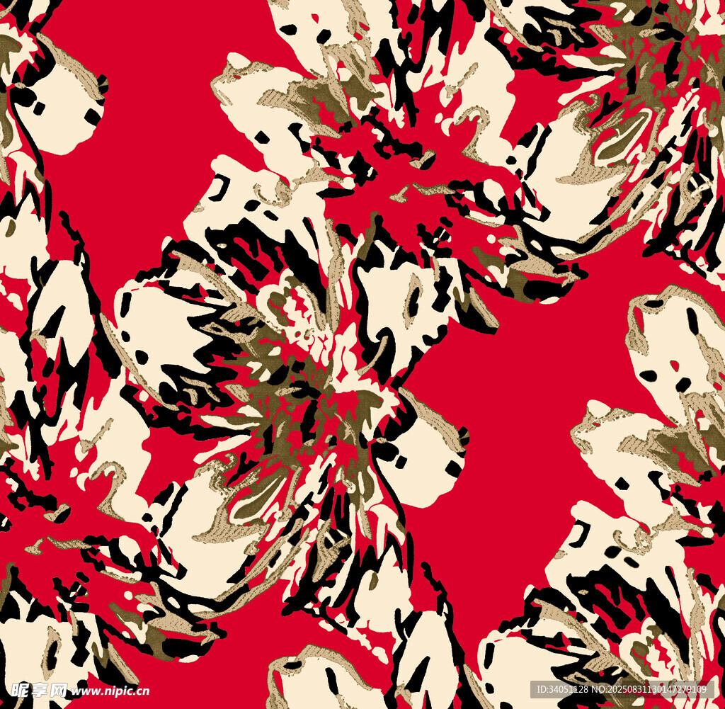 红色花卉图案布料纹理