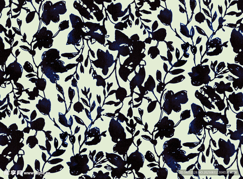 蓝白花卉图案布料纹理