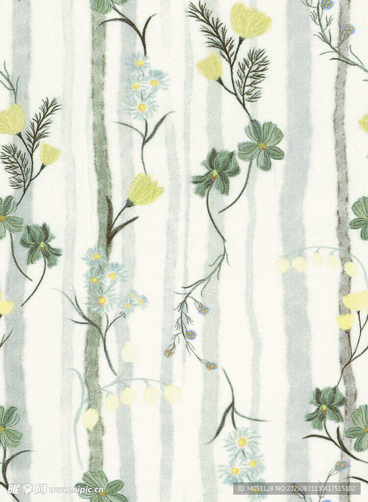 清新花卉条纹墙纸图案