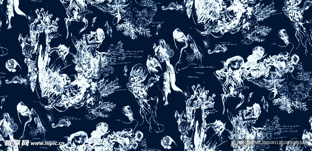 蓝白花卉图案布料纹理