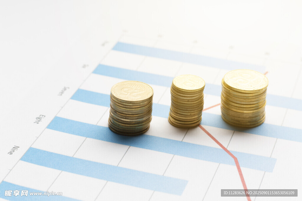 金币置于财务图表之上