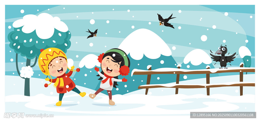 雪地中玩耍的欢乐孩童