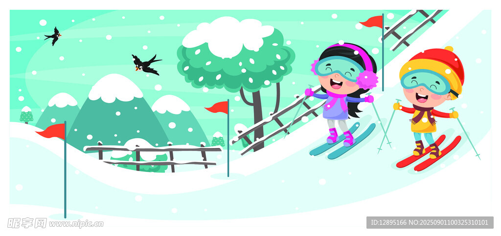 儿童欢乐滑雪场景