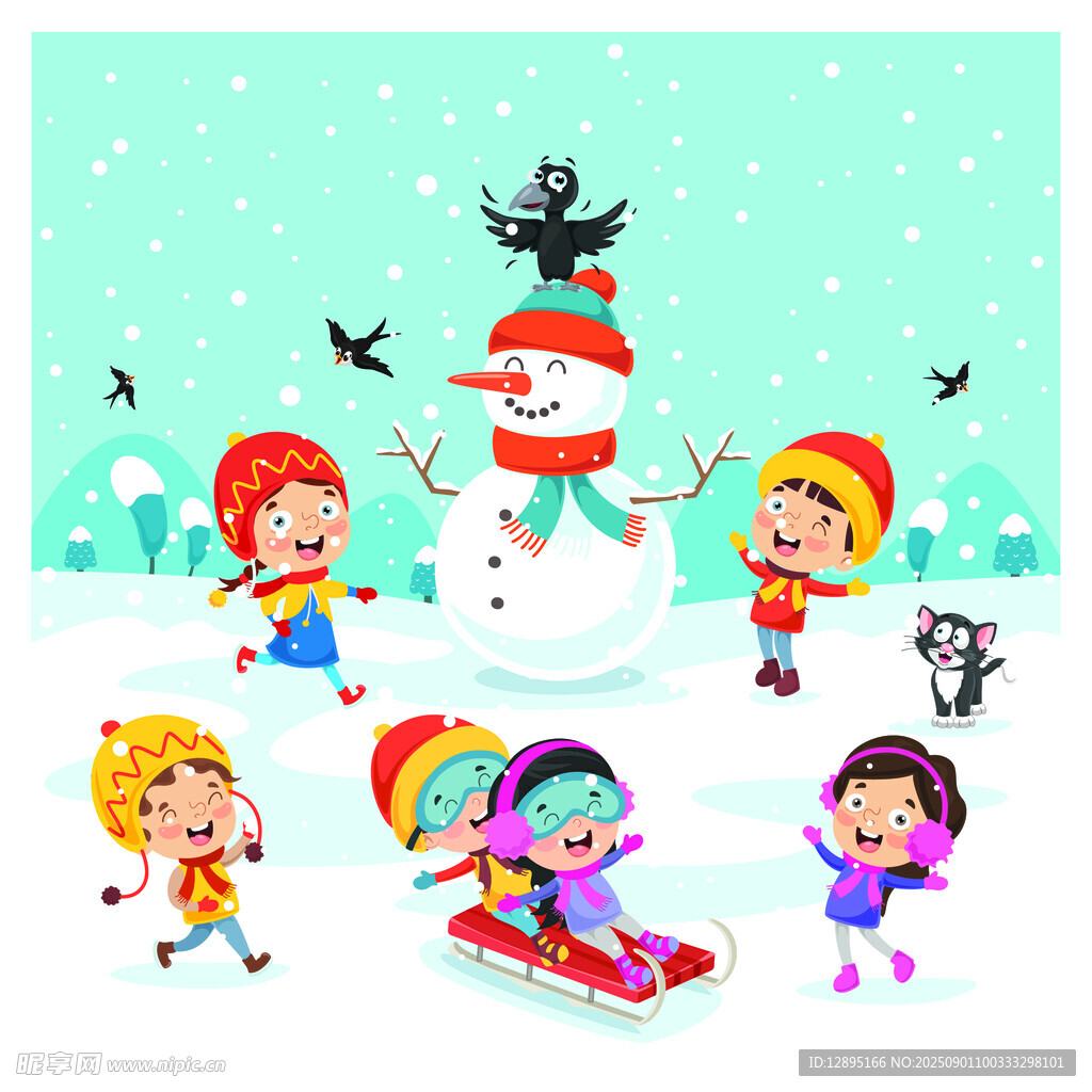 雪地中孩子们欢乐玩耍