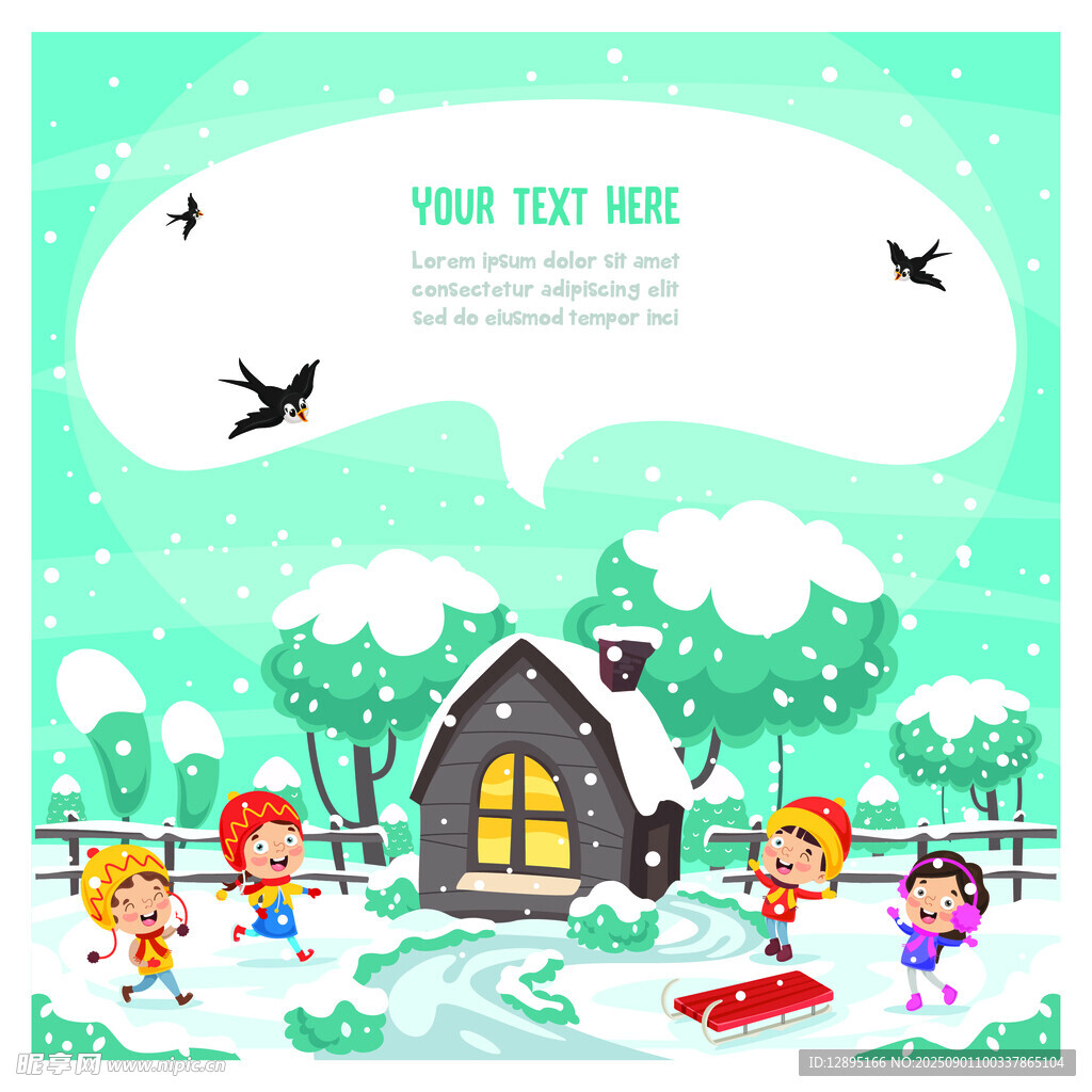 冬日雪景中的欢乐孩童时光