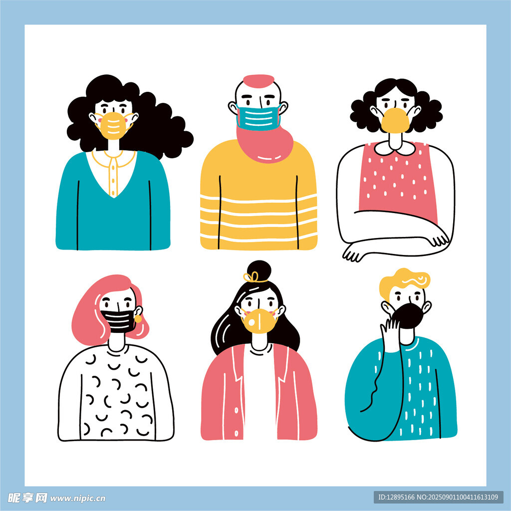 戴口罩的多样人物形象
