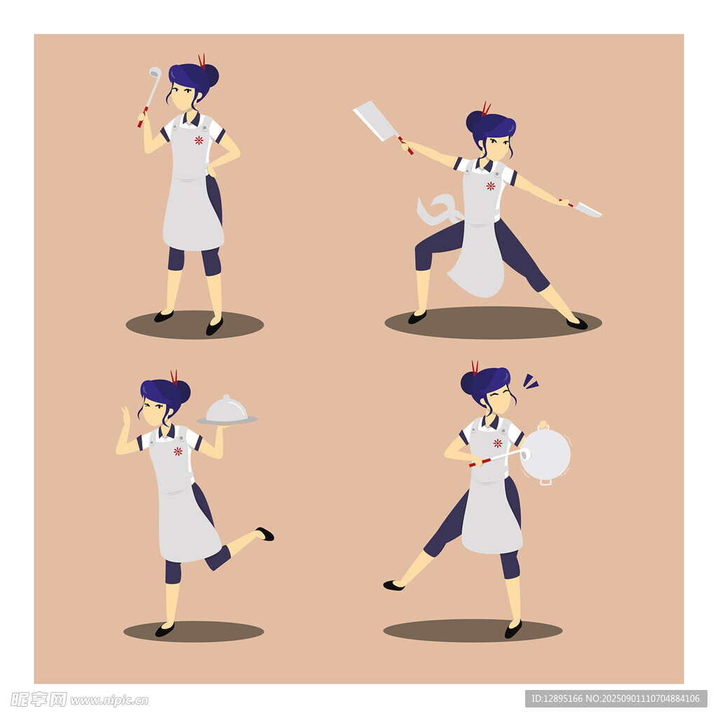 厨师烹饪动作插画