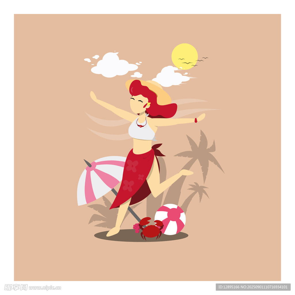 夏日海滩欢乐女孩