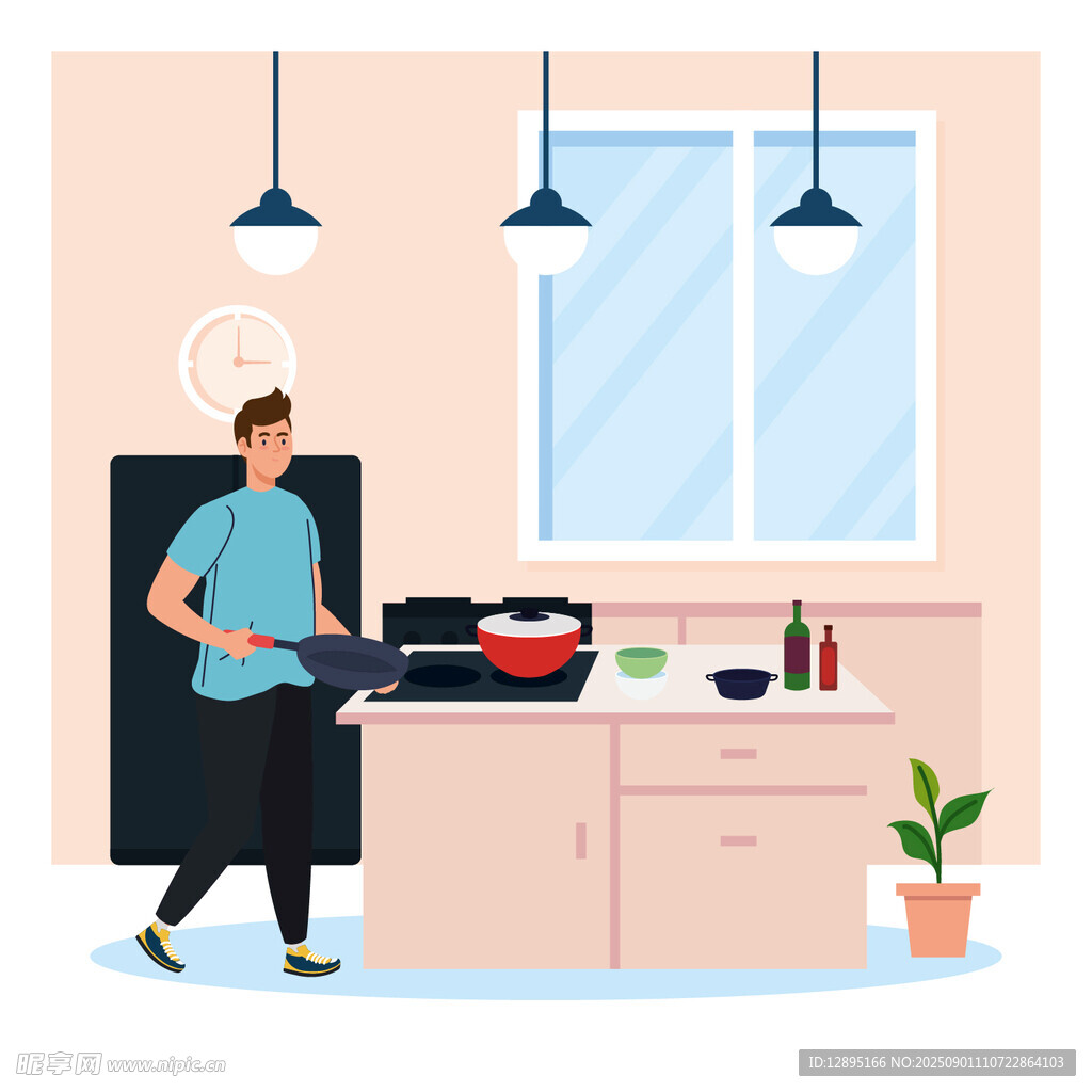 男士厨房烹饪场景