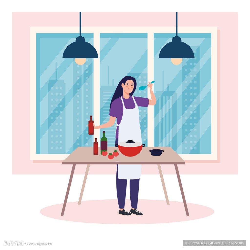 女士在厨房专注烹饪美食