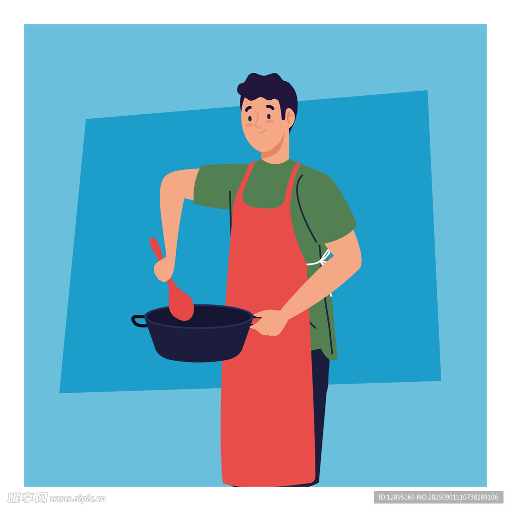 男子烹饪中挥舞锅铲