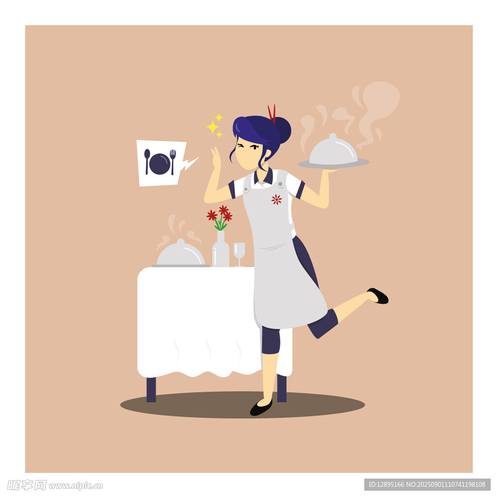 餐厅服务员上菜场景