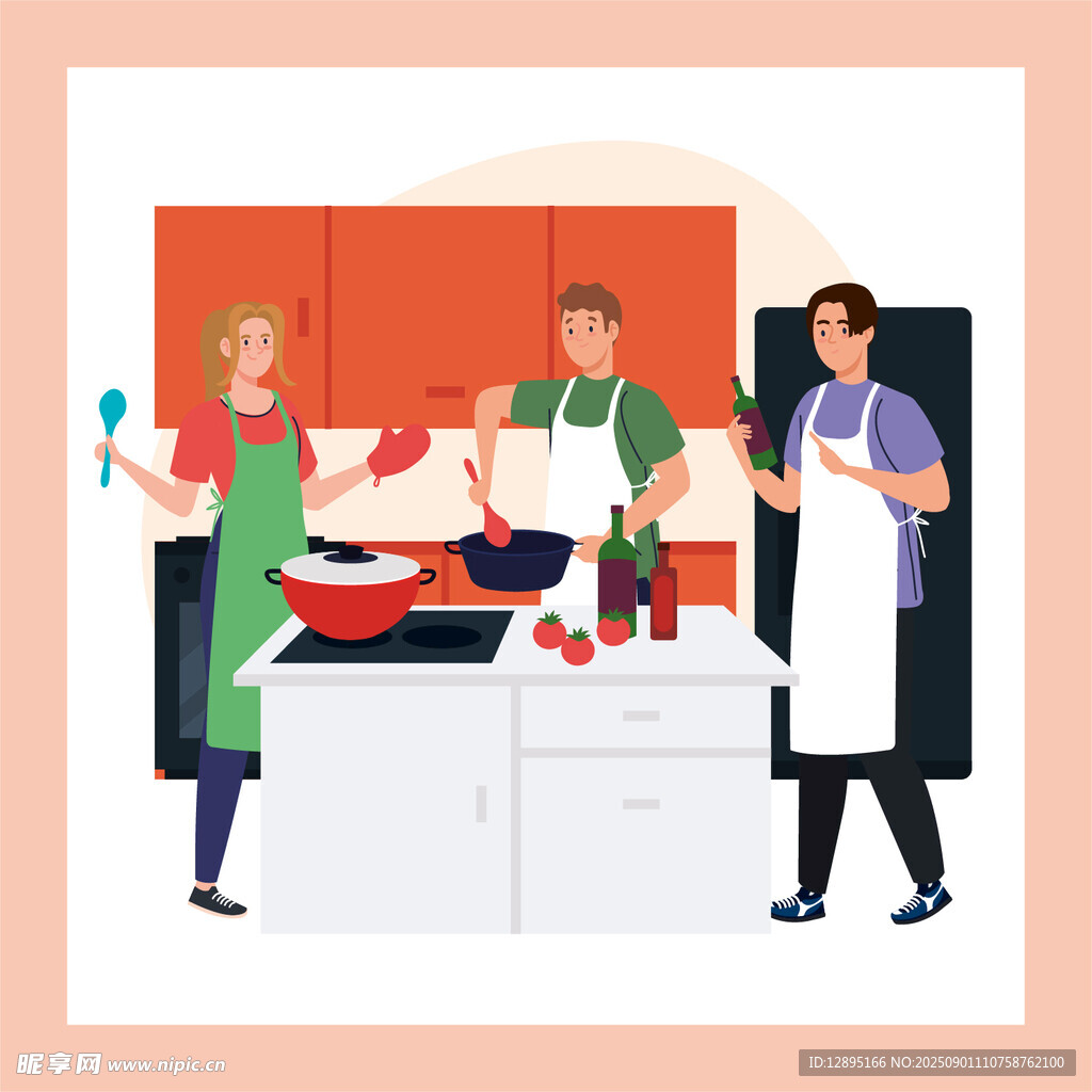 家庭厨房中的欢乐烹饪时刻