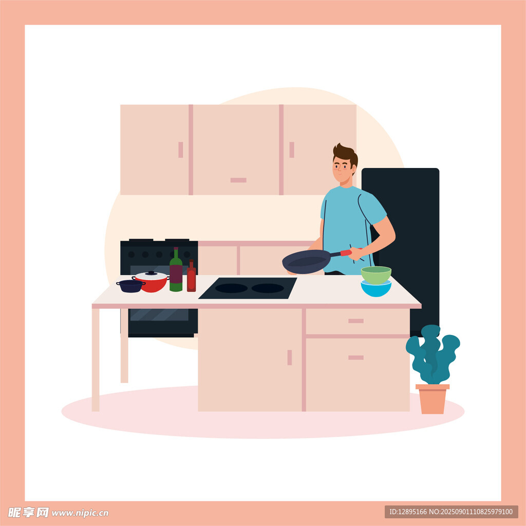 厨房中烹饪的男士