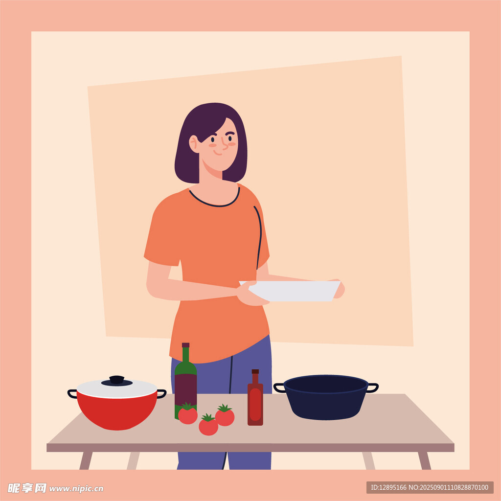 女子厨房烹饪场景