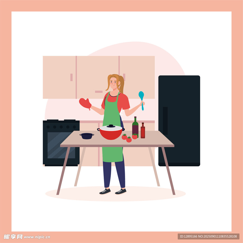 厨房中的女士烹饪场景