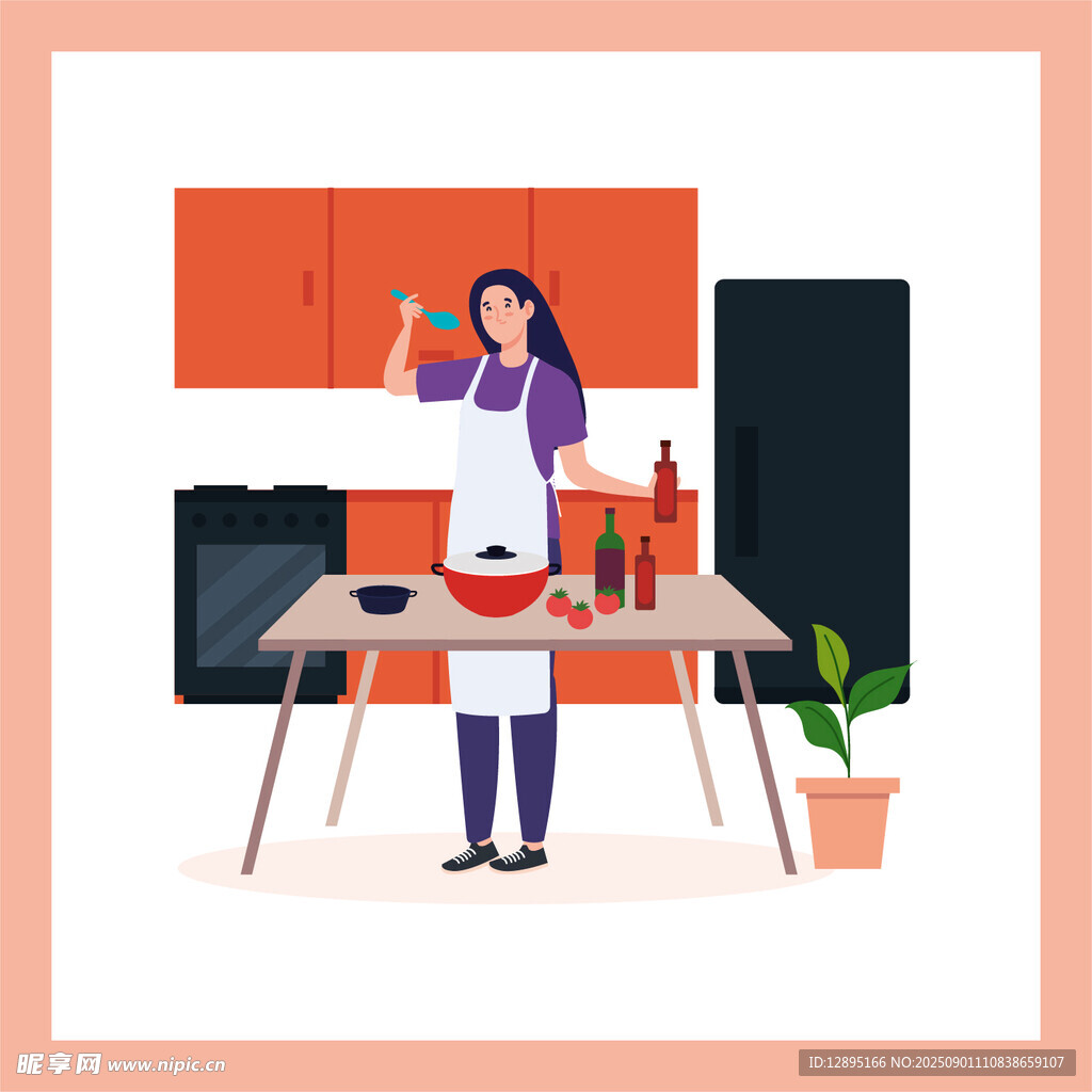 女士厨房烹饪场景