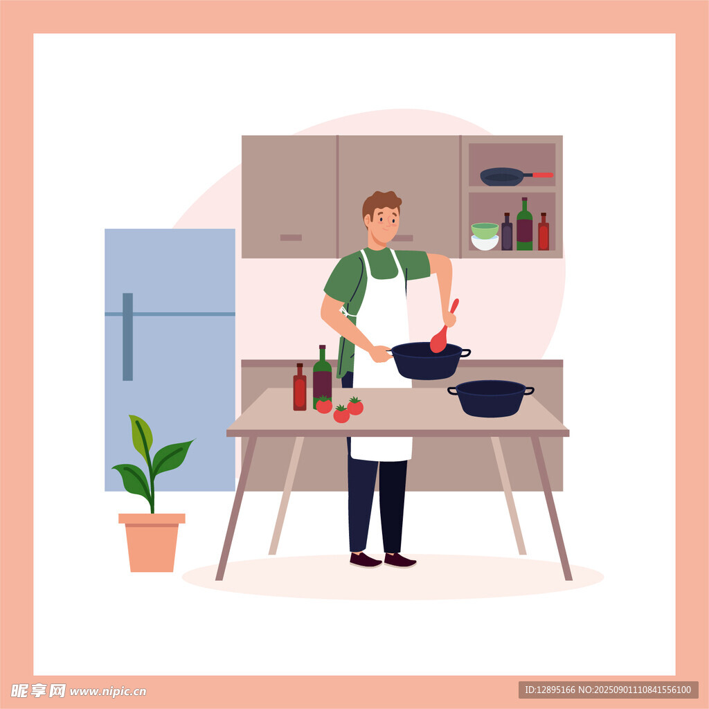 厨房中烹饪的男士