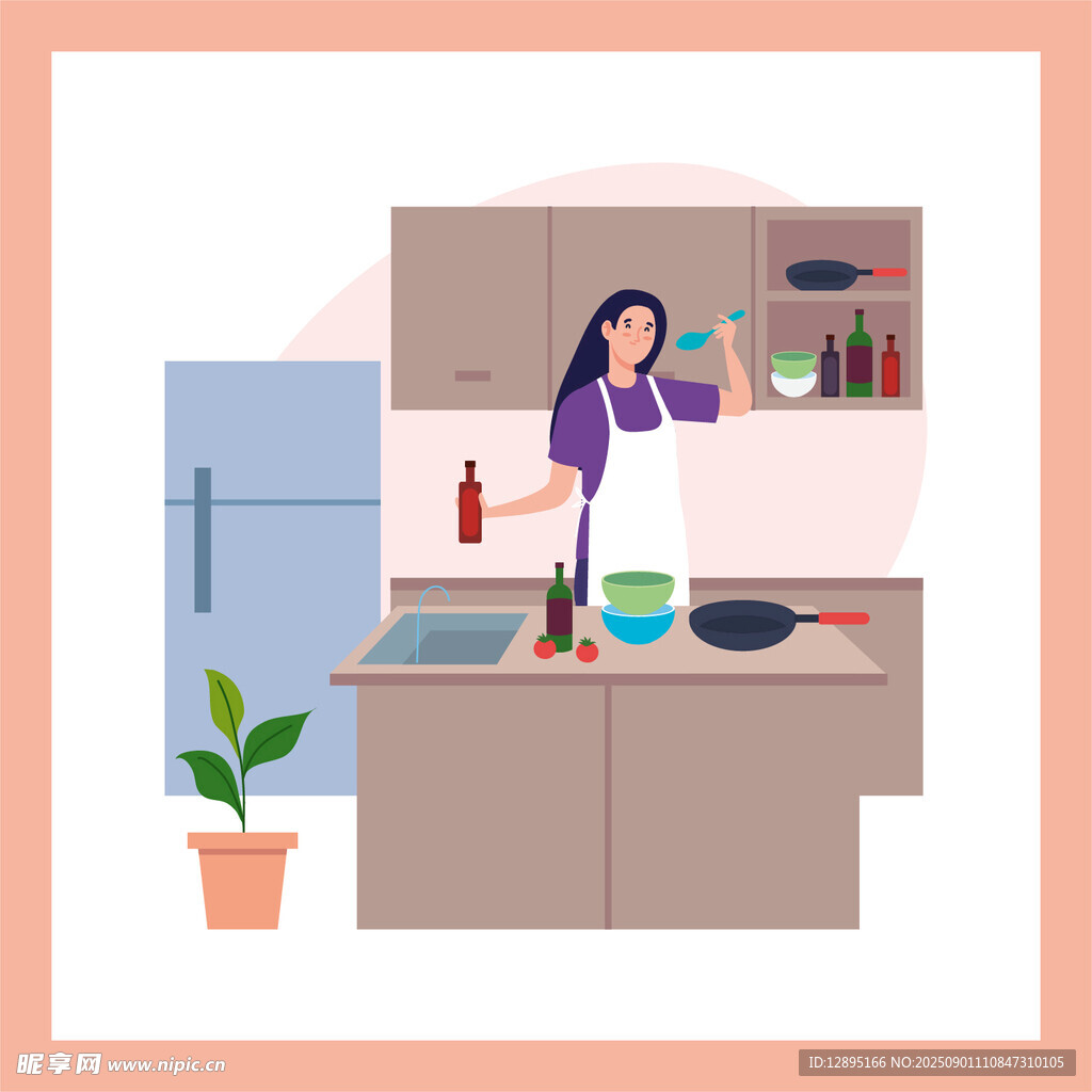 女士在厨房烹饪场景