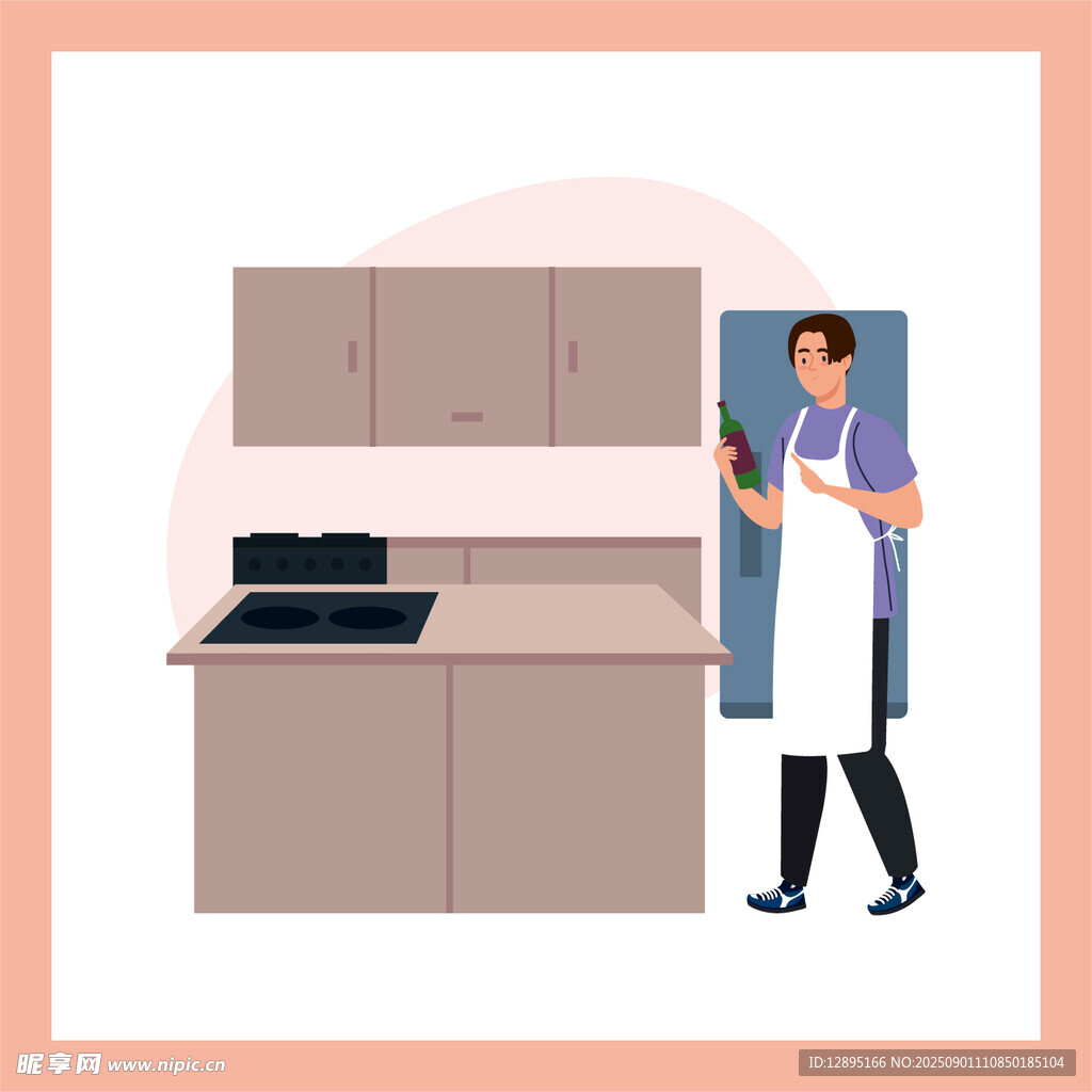 男子厨房手持平板查看食谱