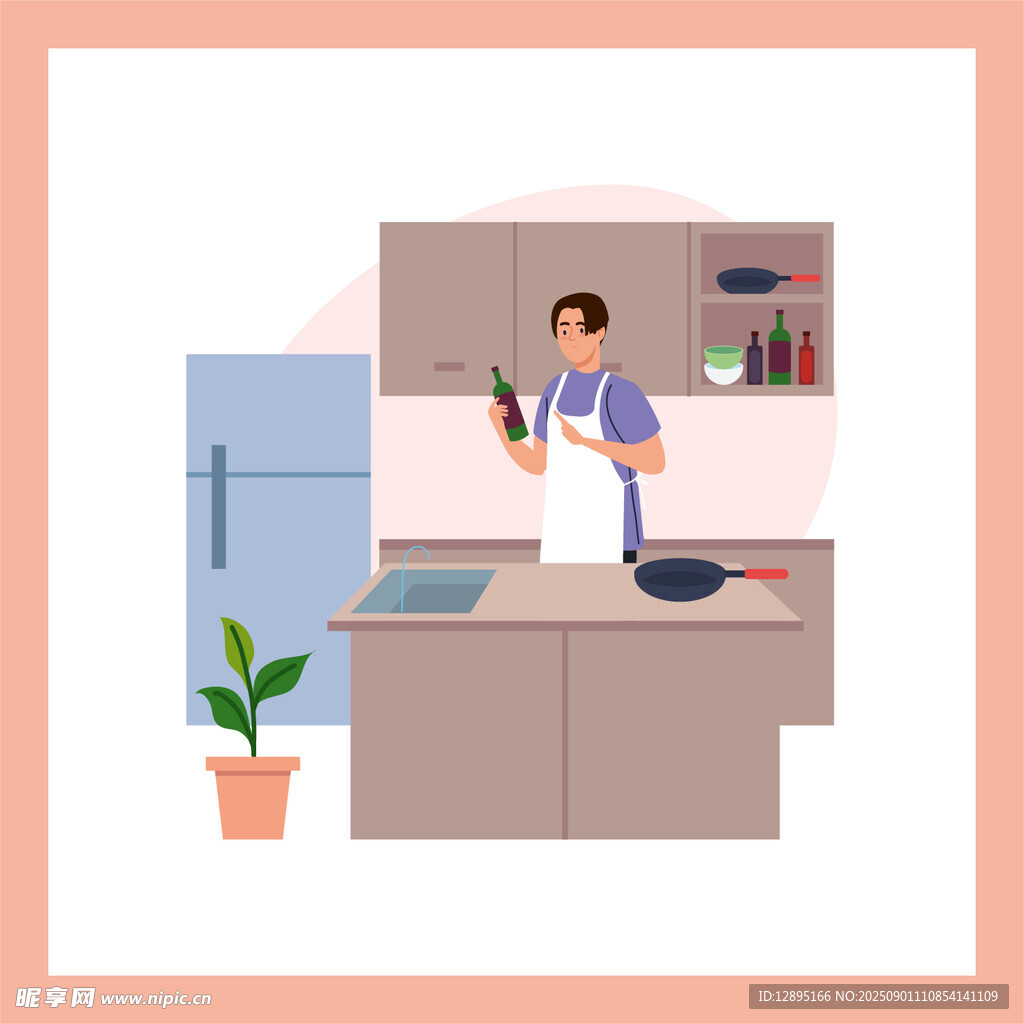 厨房中烹饪的男士