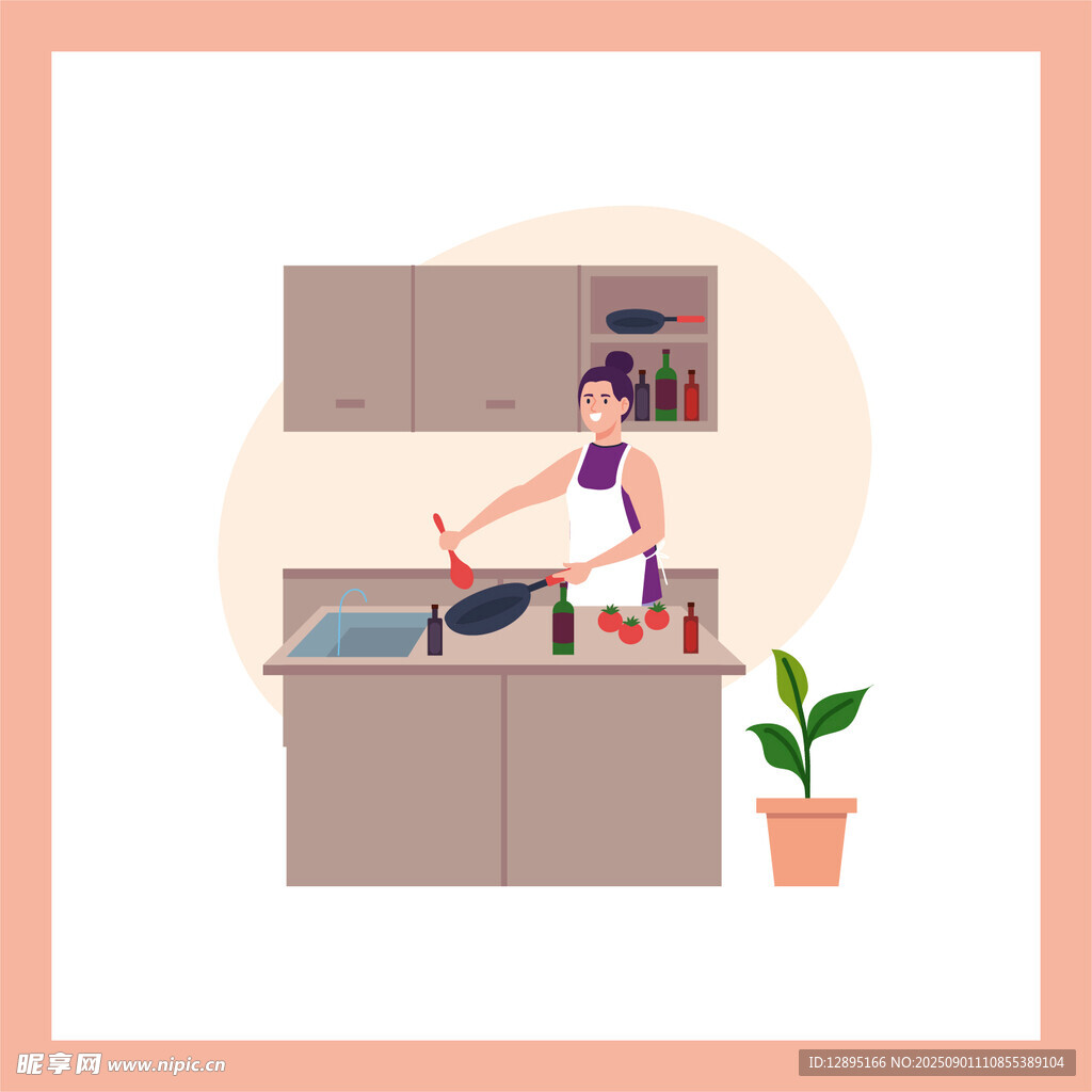 厨房中烹饪的女性