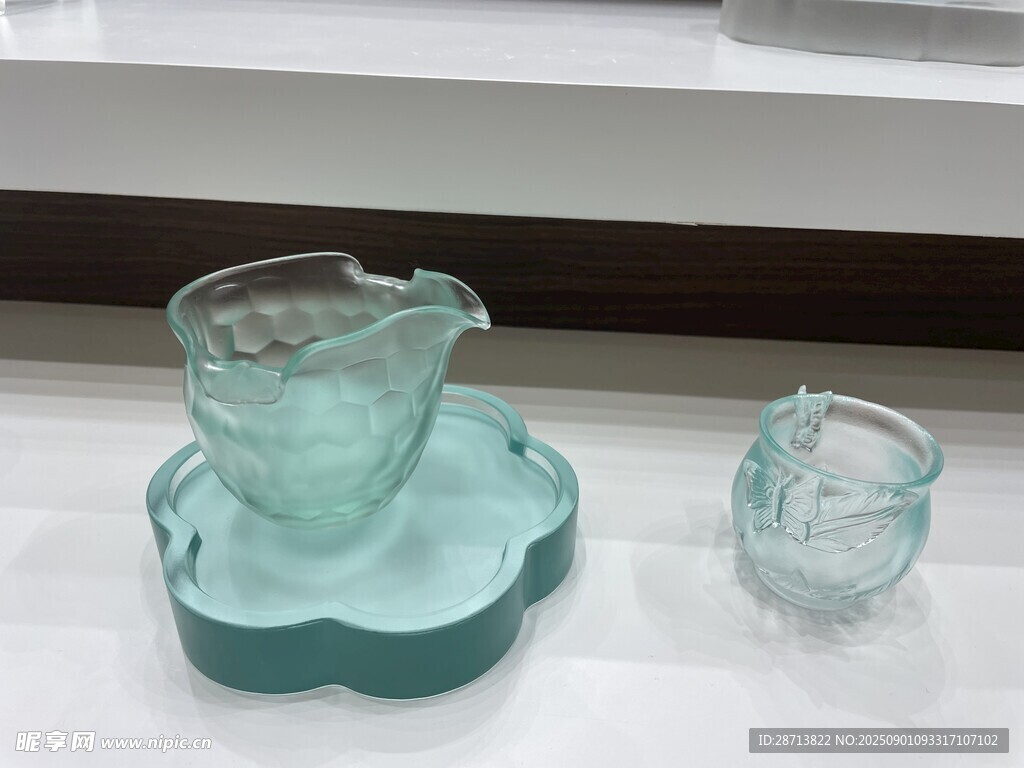 复古淡蓝磨砂玻璃茶具套装