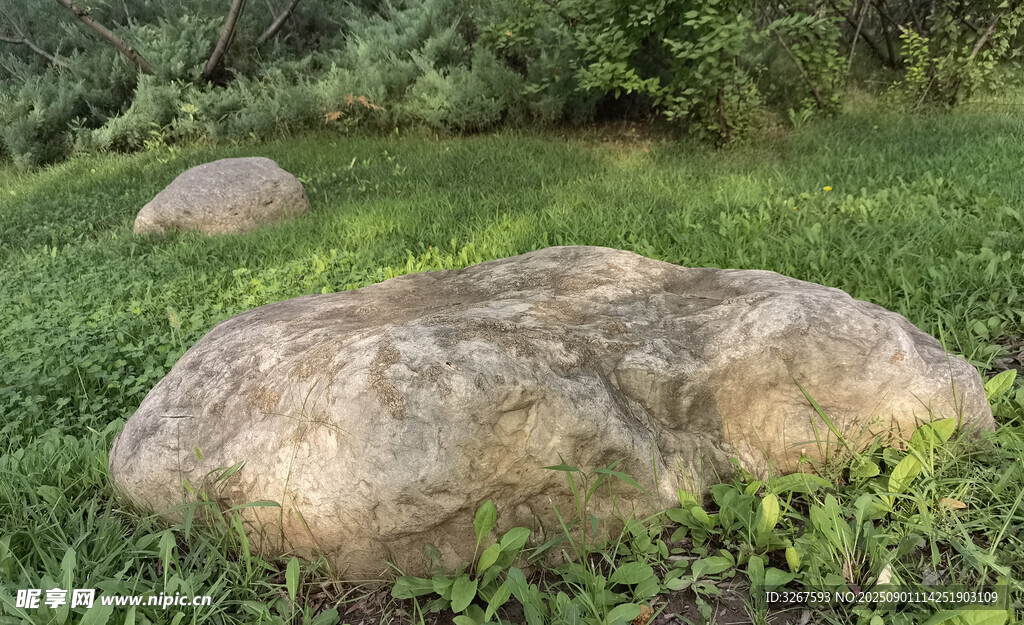 草地上的几块大石头